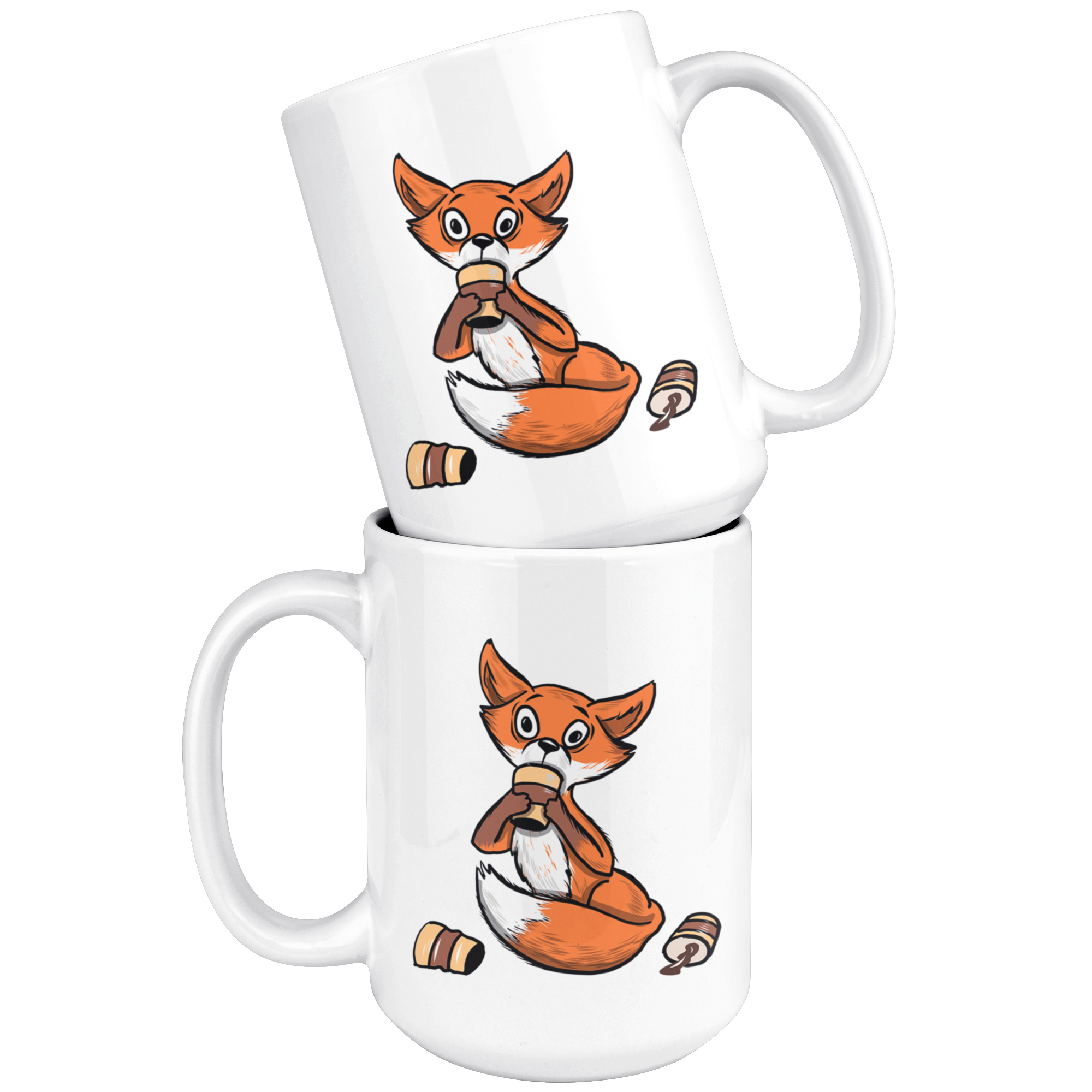 White 15oz Mug - Fox Drinking Coffee