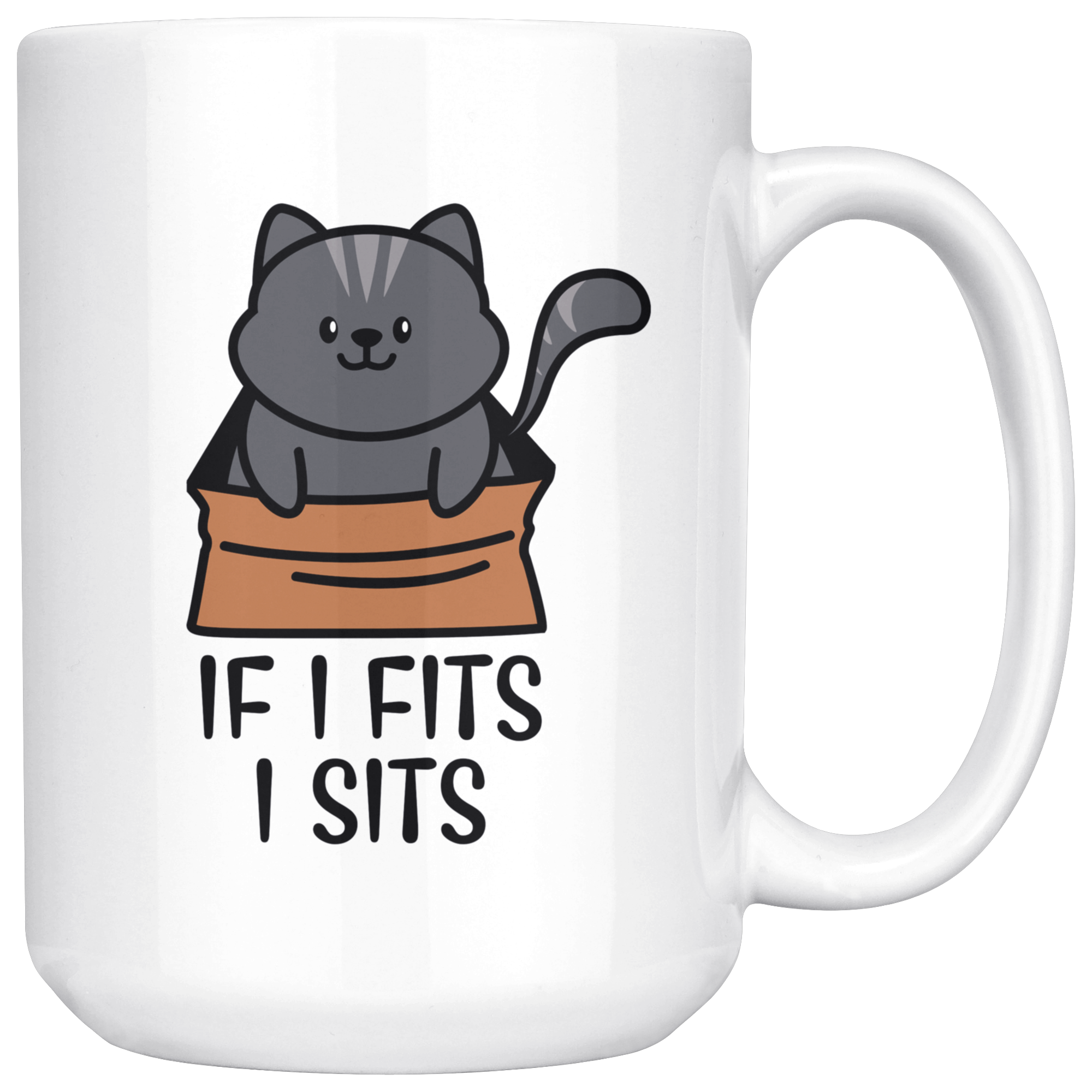 White Mugs - Cat Fits I Sits