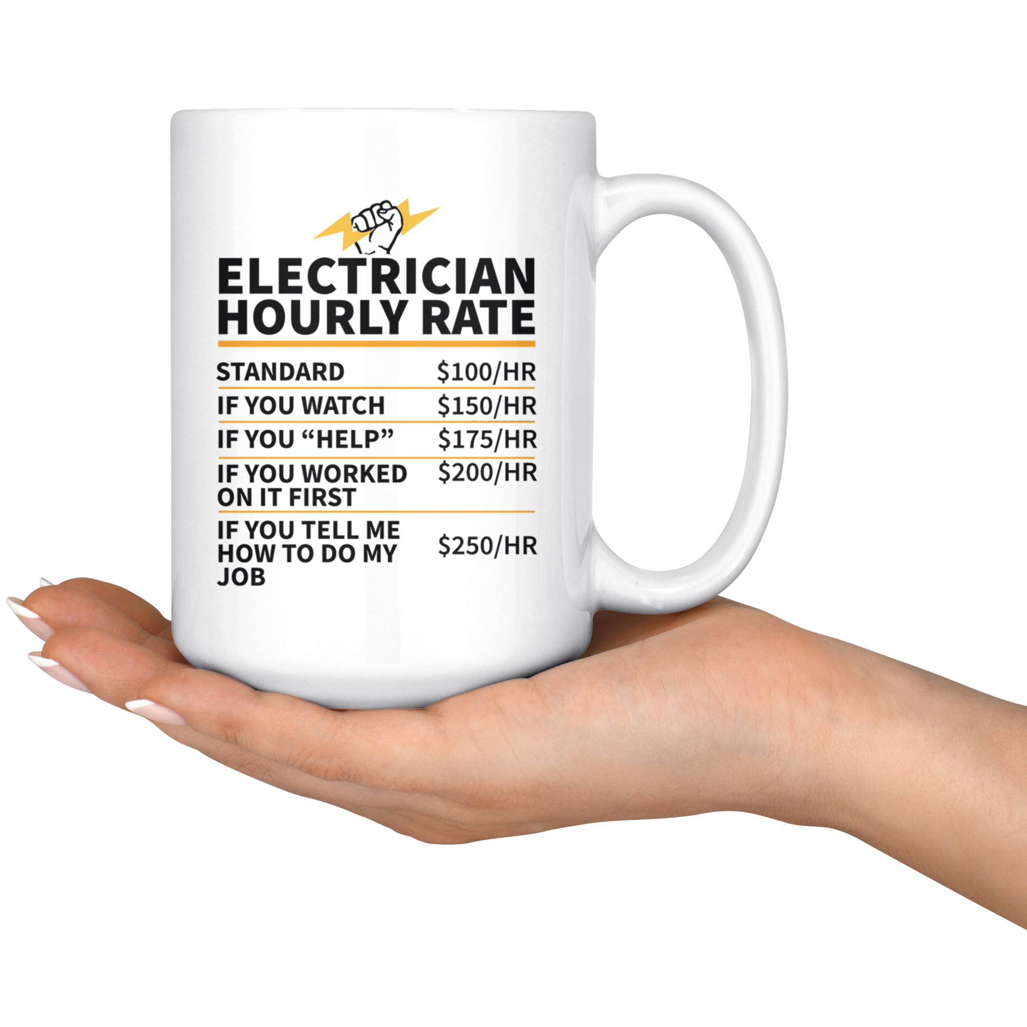 White Mug - Electrician Hourly Rate