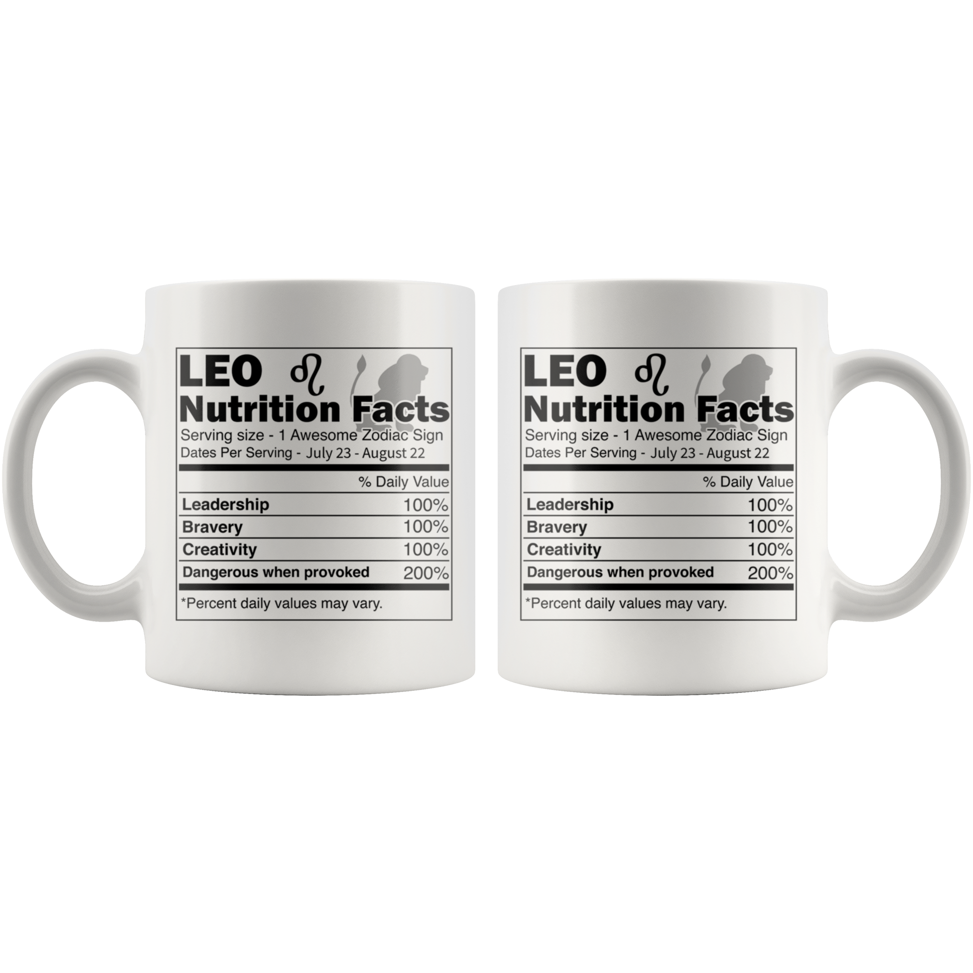 White 11oz Mug - Leo Nutrition Facts