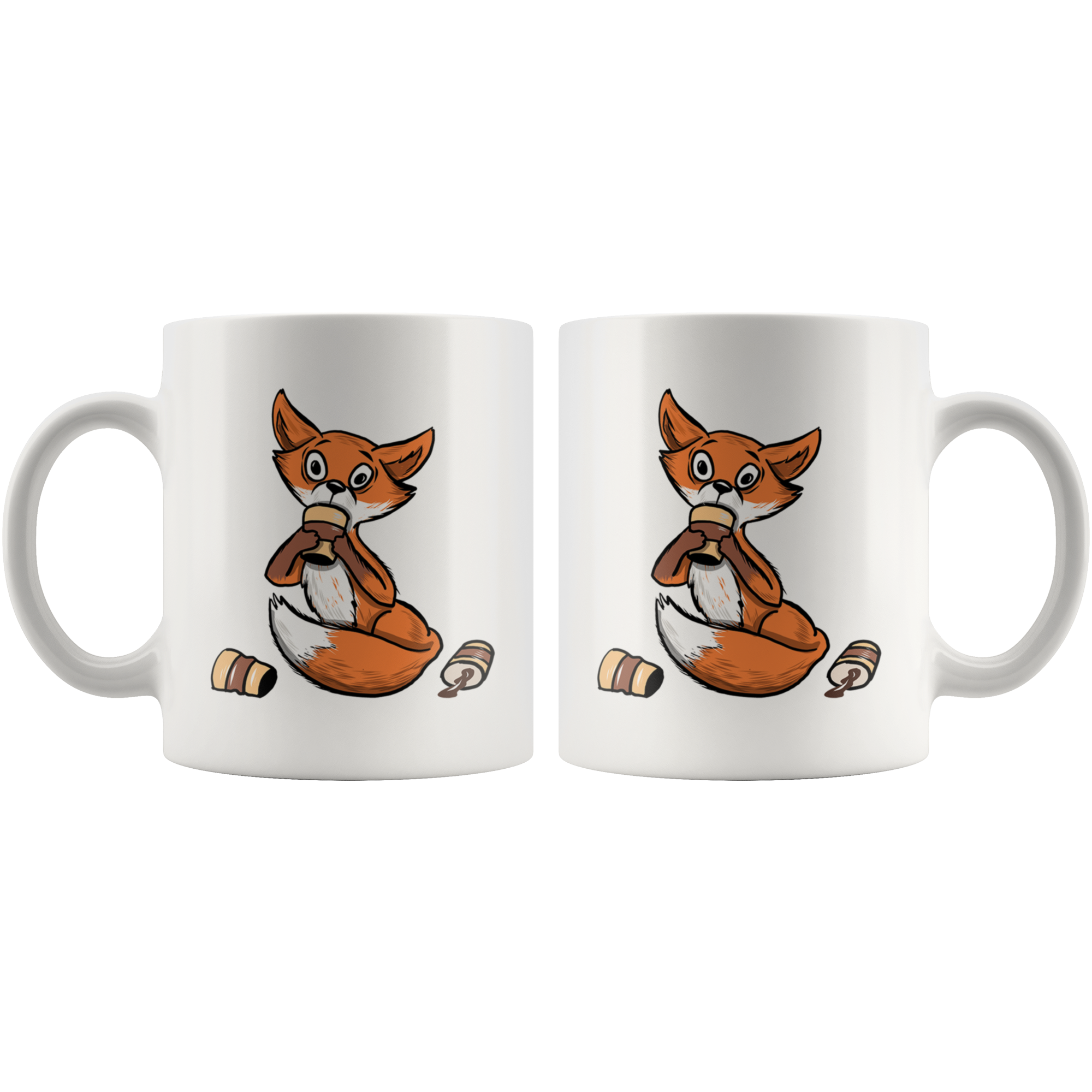 White 11oz Mug - Fox Drinking Coffee