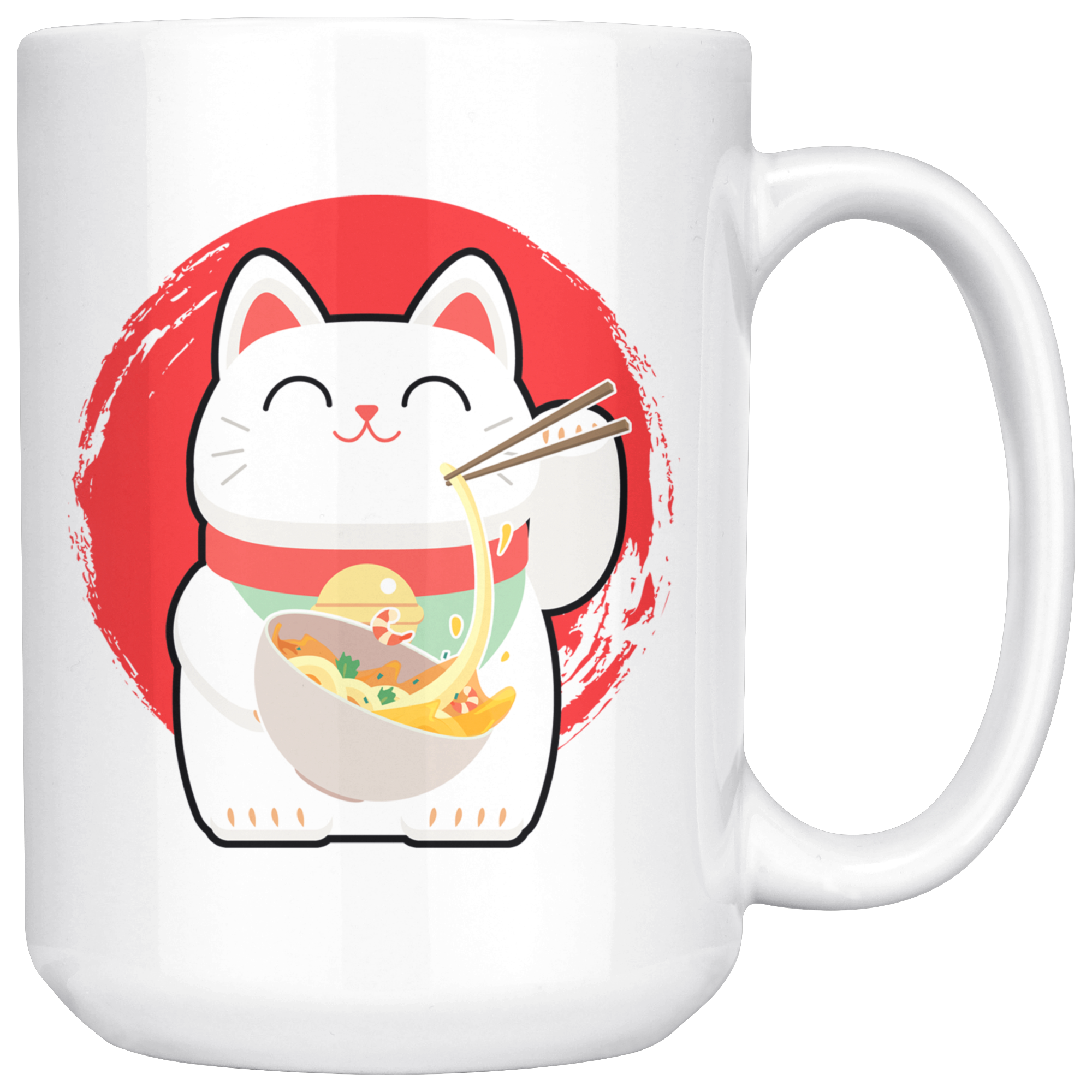 White 15oz Mug - Lucky Ramen Cat