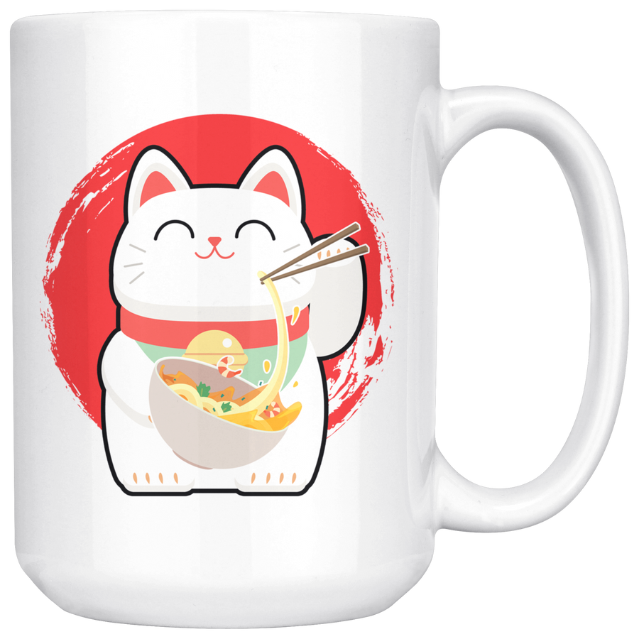 White 15oz Mug - Lucky Ramen Cat