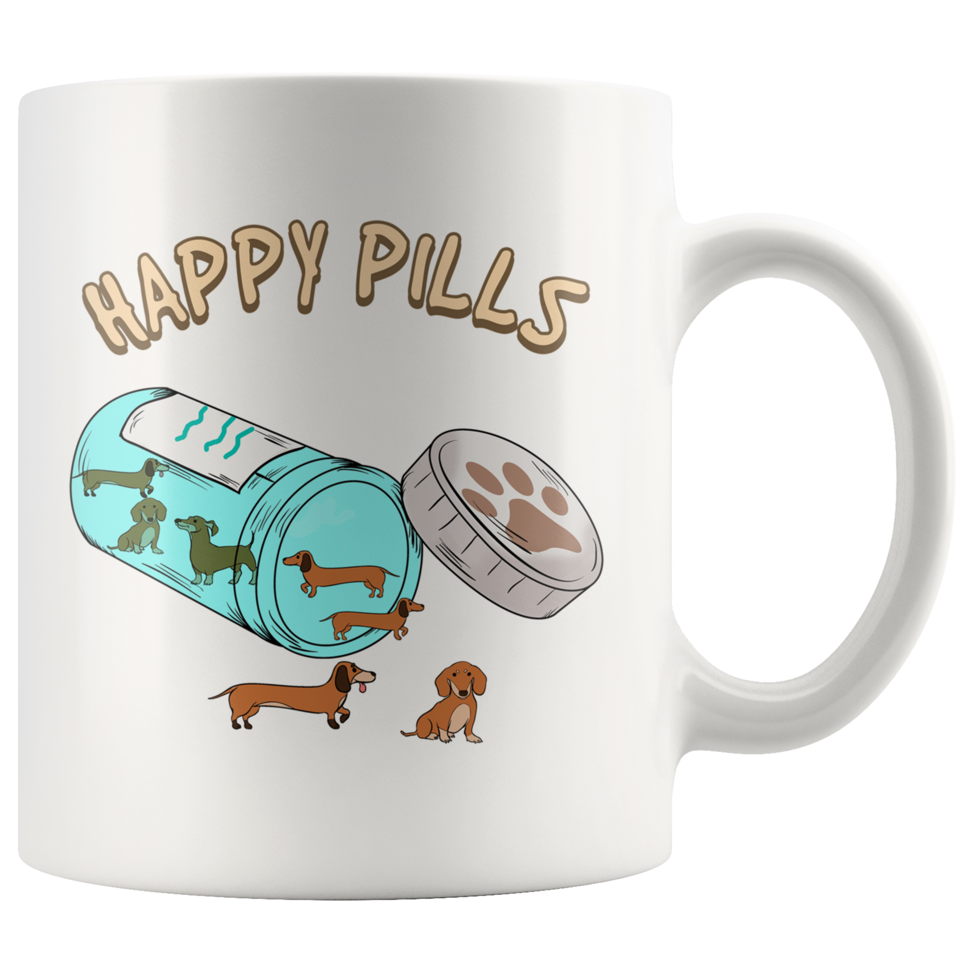 White Mugs - Happy Pills Dachshund
