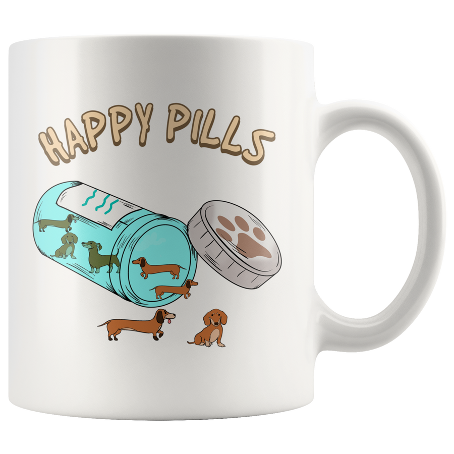 White Mugs - Happy Pills Dachshund