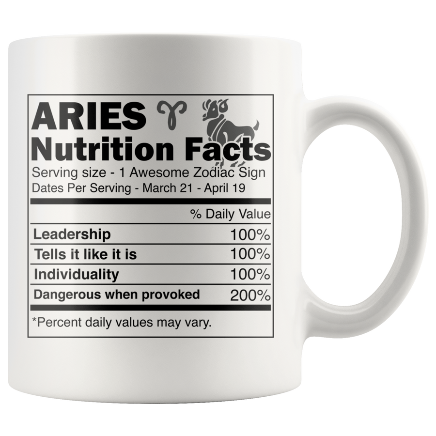 White 11oz Mug - Aries Nutrition Facts Mug