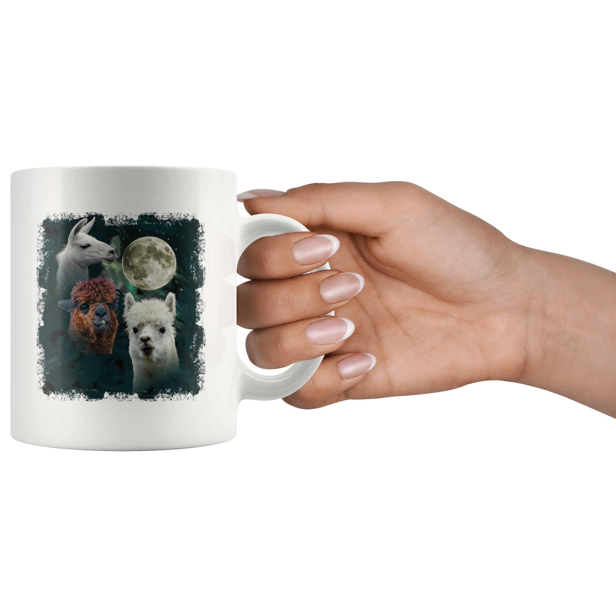 White 11oz Mug - Llama Alpaca Moon