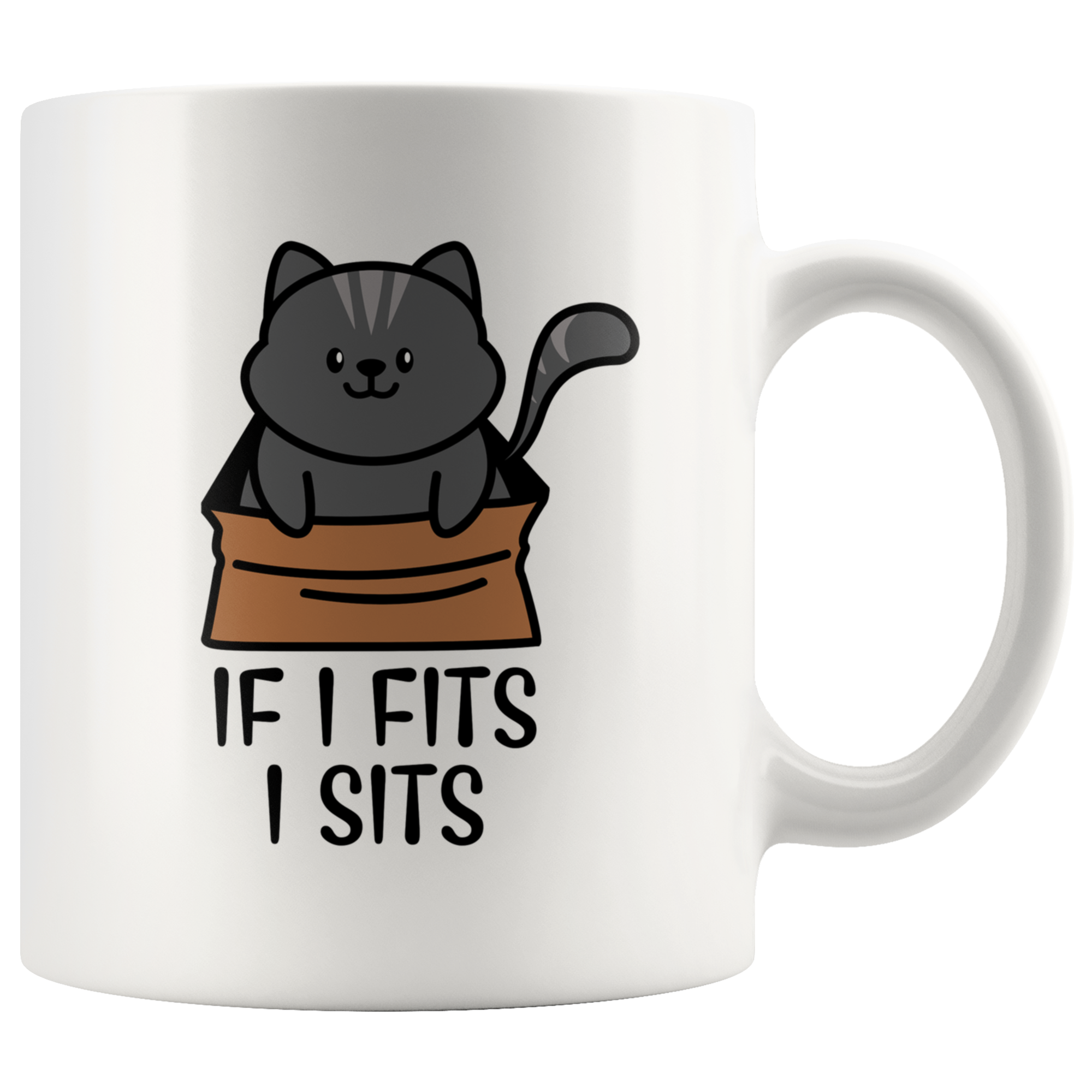 White Mugs - Cat Fits I Sits
