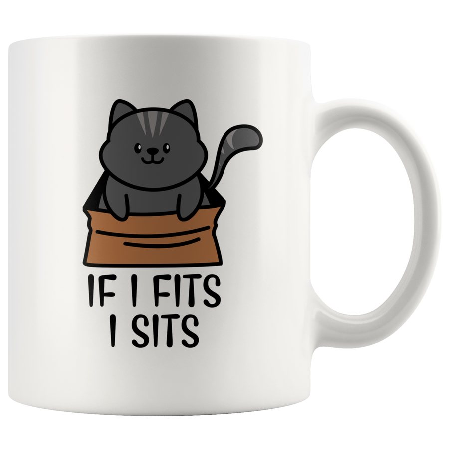 White Mugs - Cat Fits I Sits