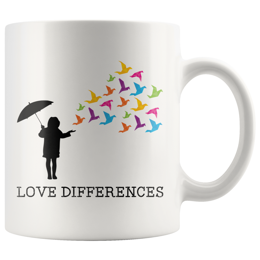 White 11oz Mug - Autism Love Differences Origami