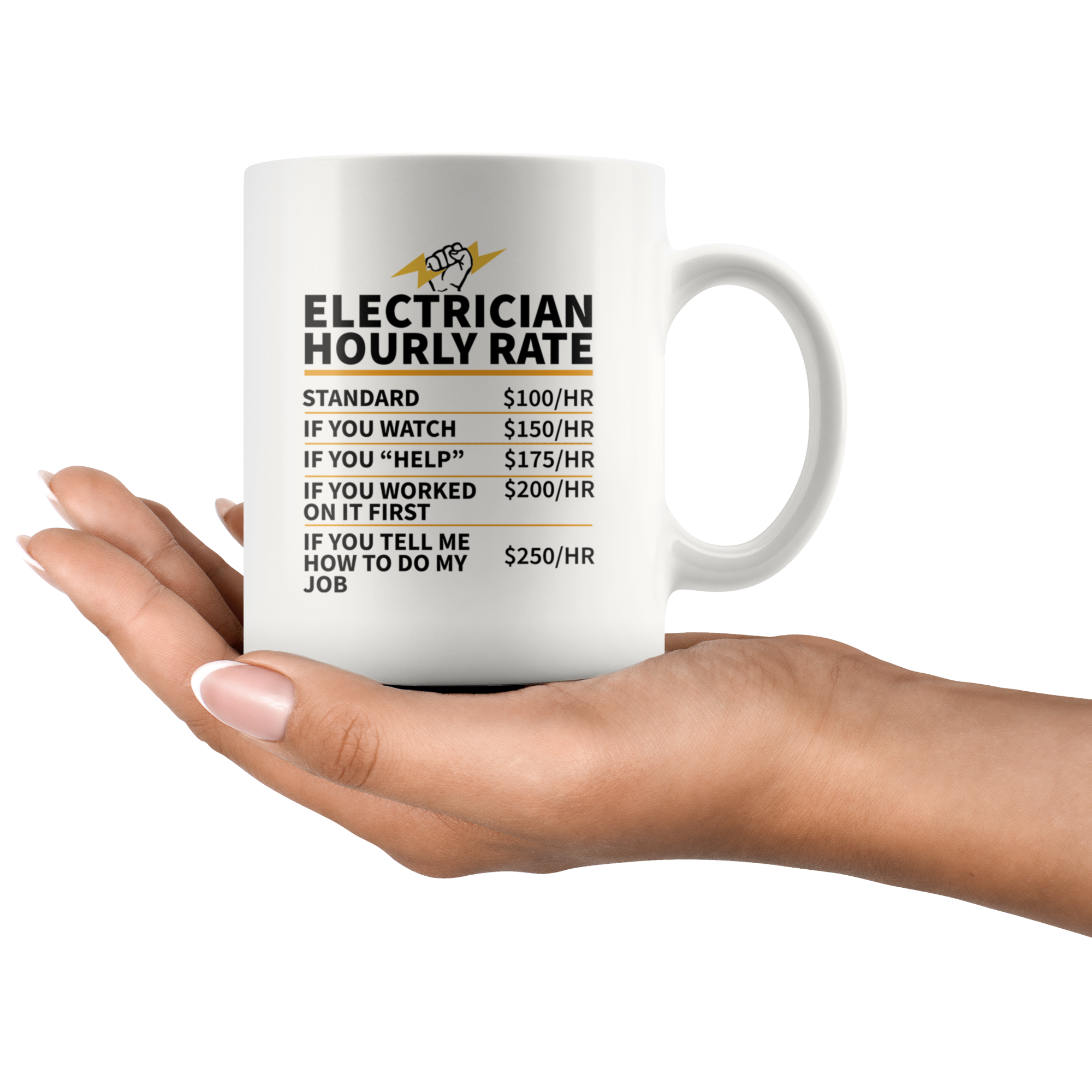 White Mug - Electrician Hourly Rate