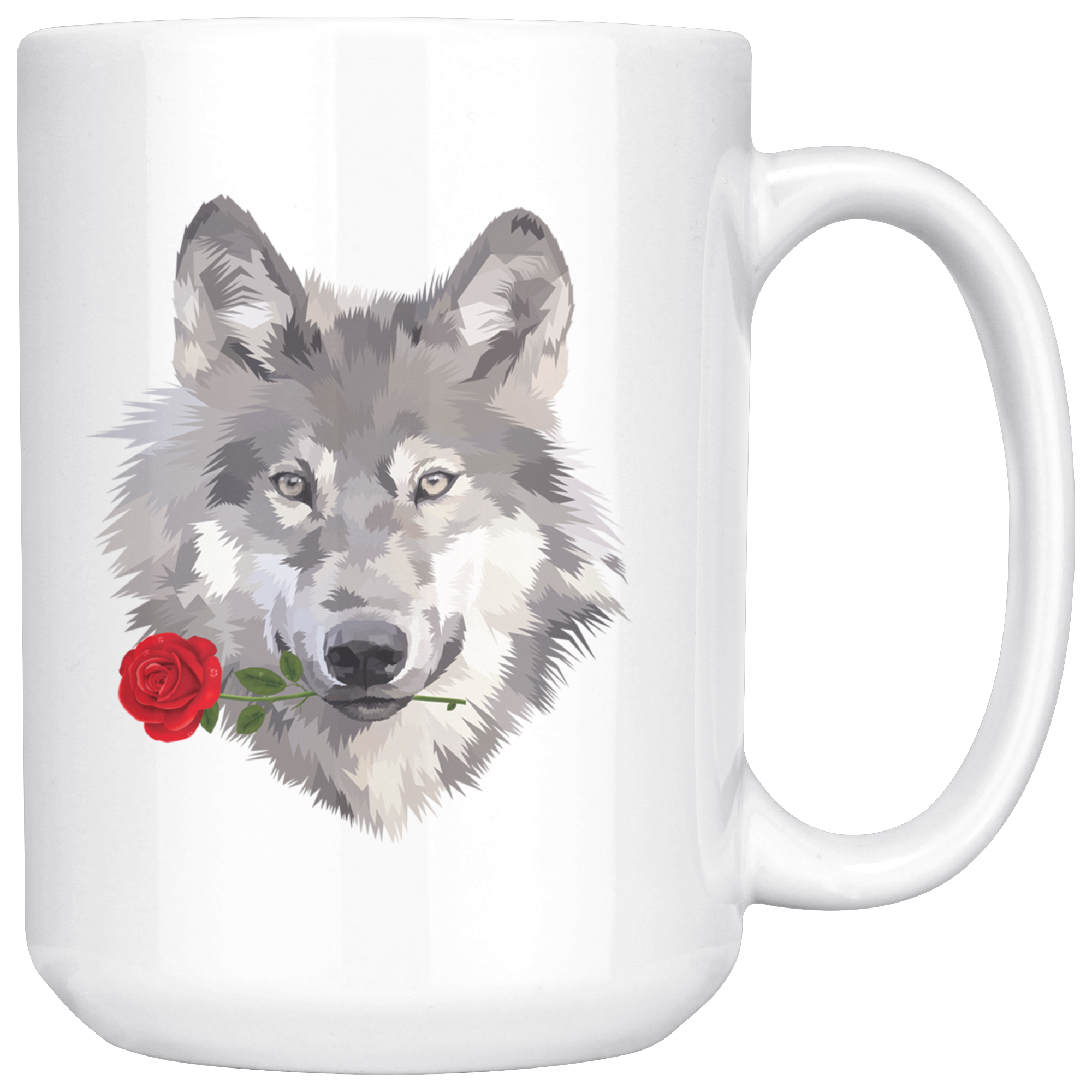 White 15oz Mug - Wolf Rose