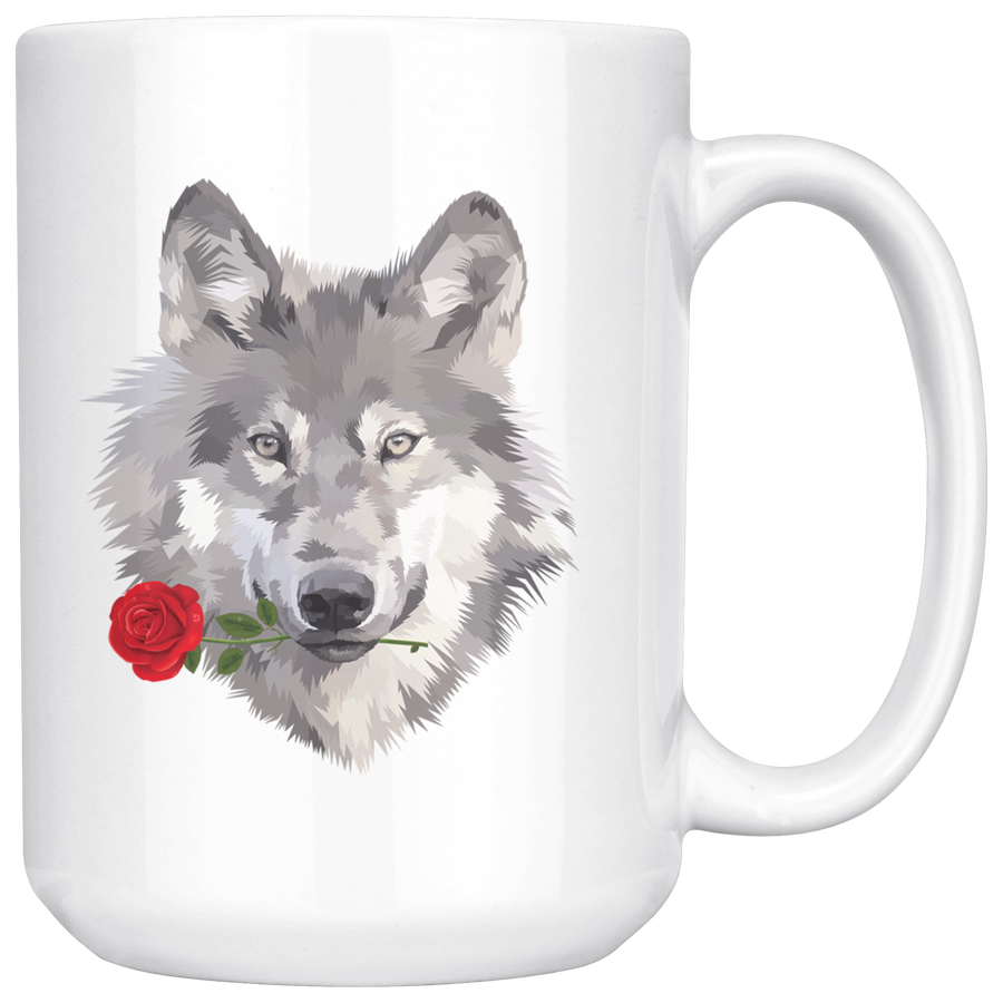 White 15oz Mug - Wolf Rose