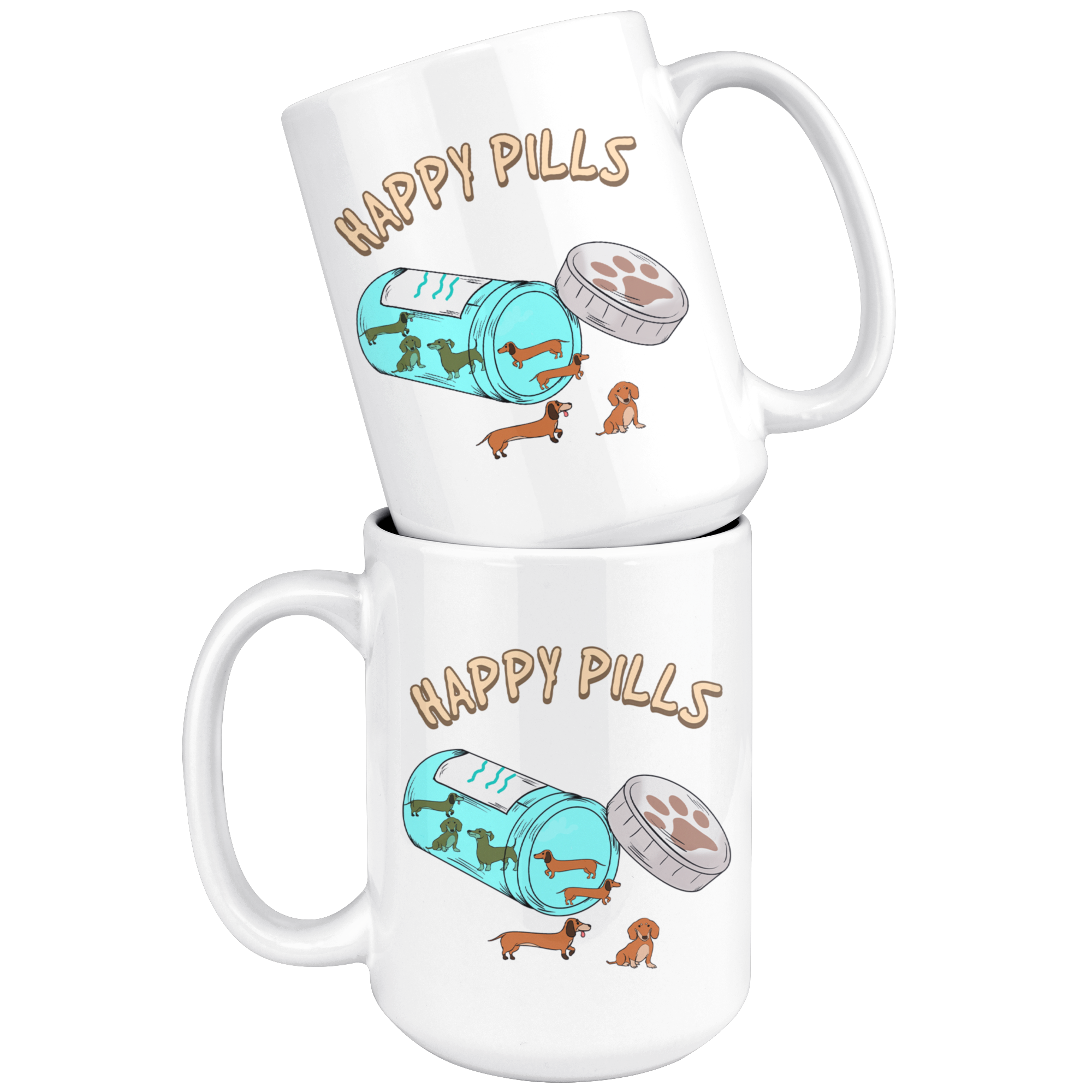 White Mugs - Happy Pills Dachshund