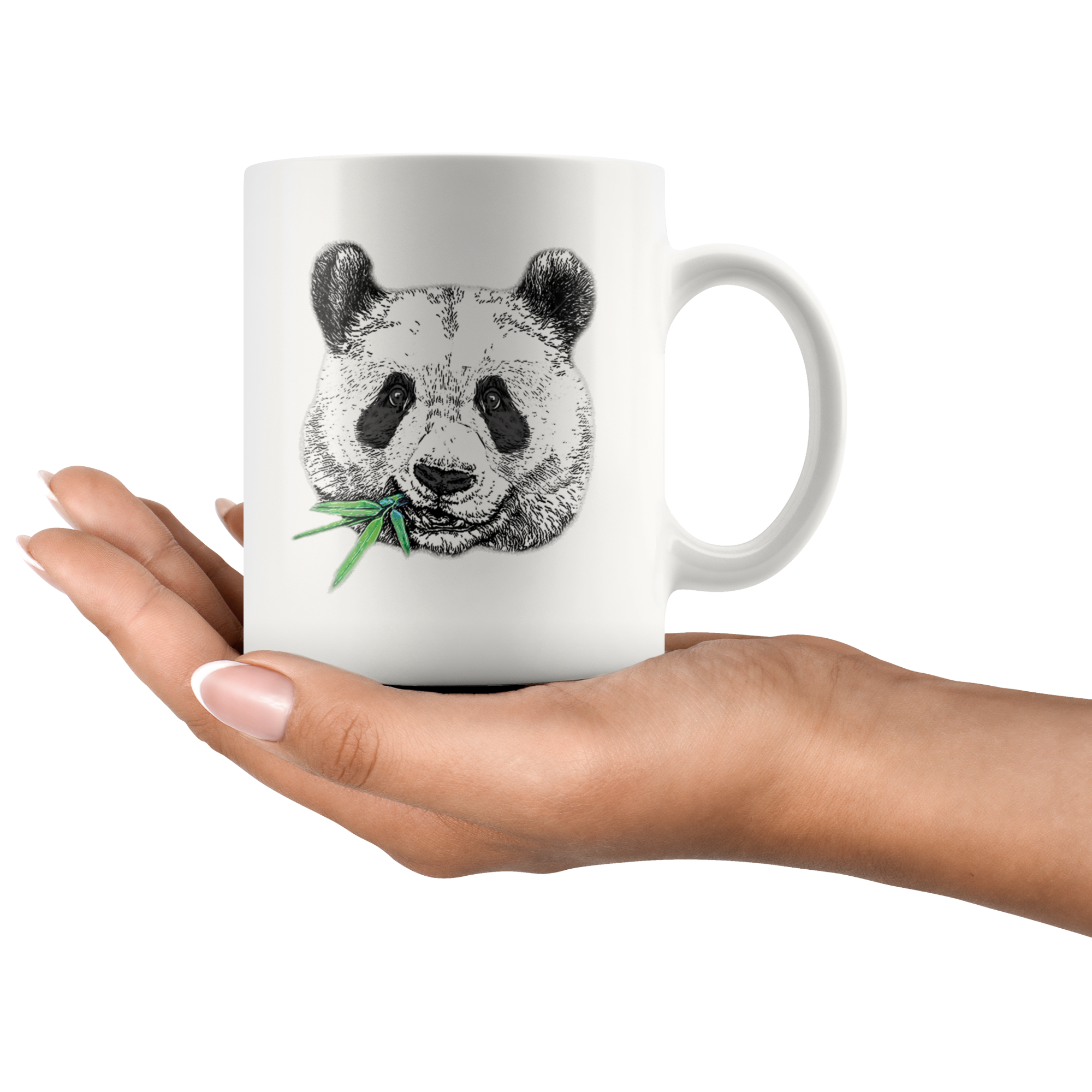 White 11oz Mug - Panda Face Eating Bamboo