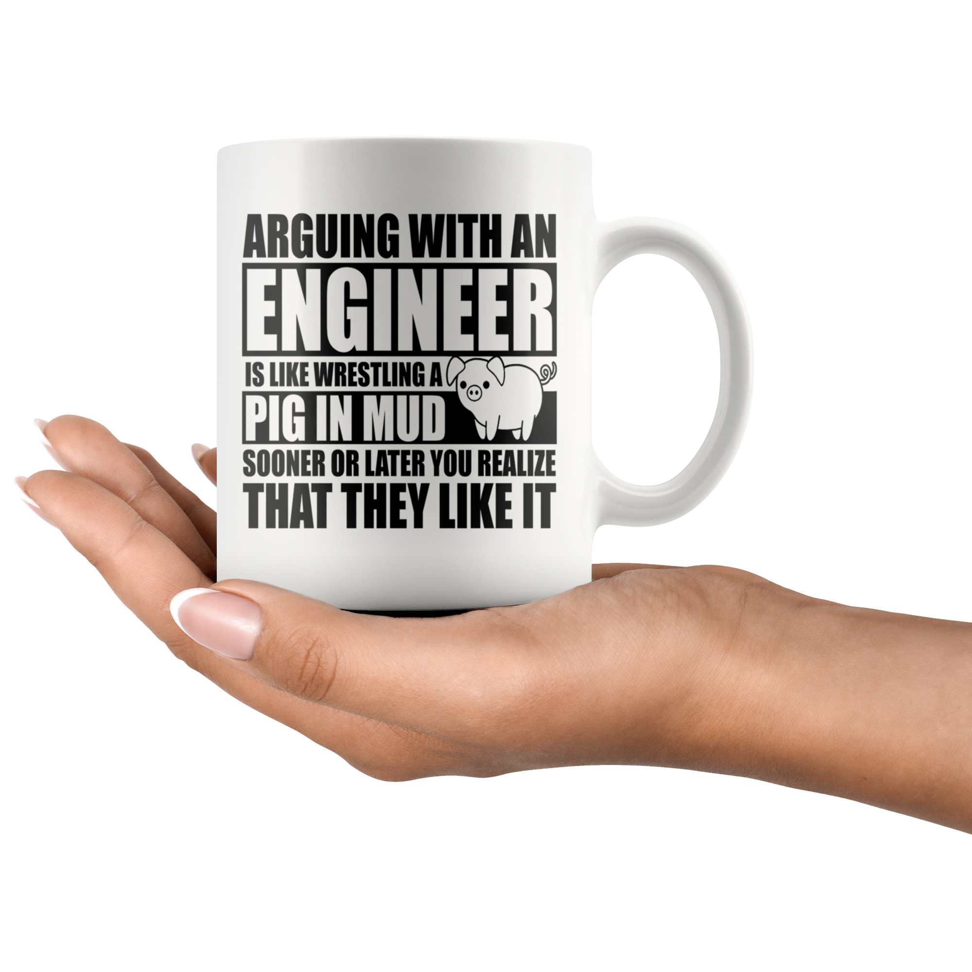 White 11oz Mug - Engineer Pig In Mud