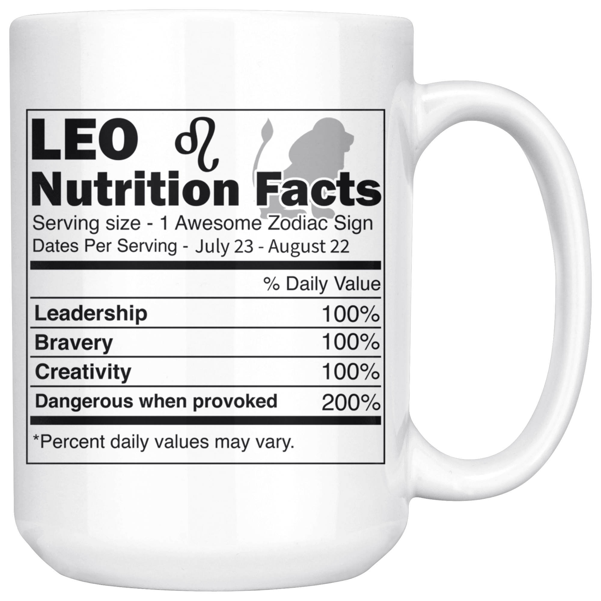 White 15oz Mug - Leo Nutrition Facts
