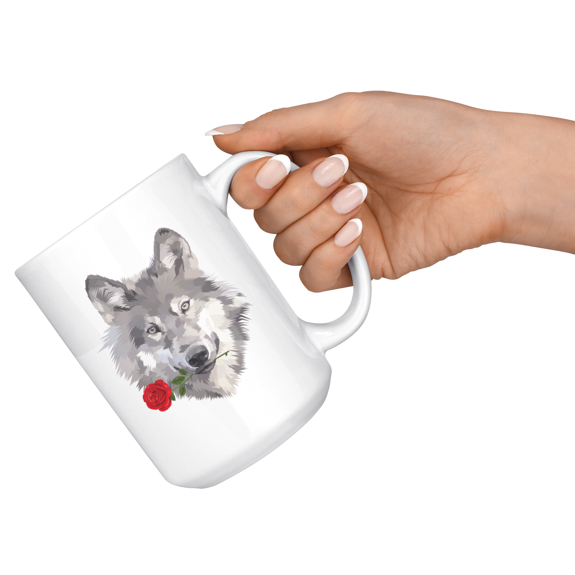 White 15oz Mug - Wolf Rose