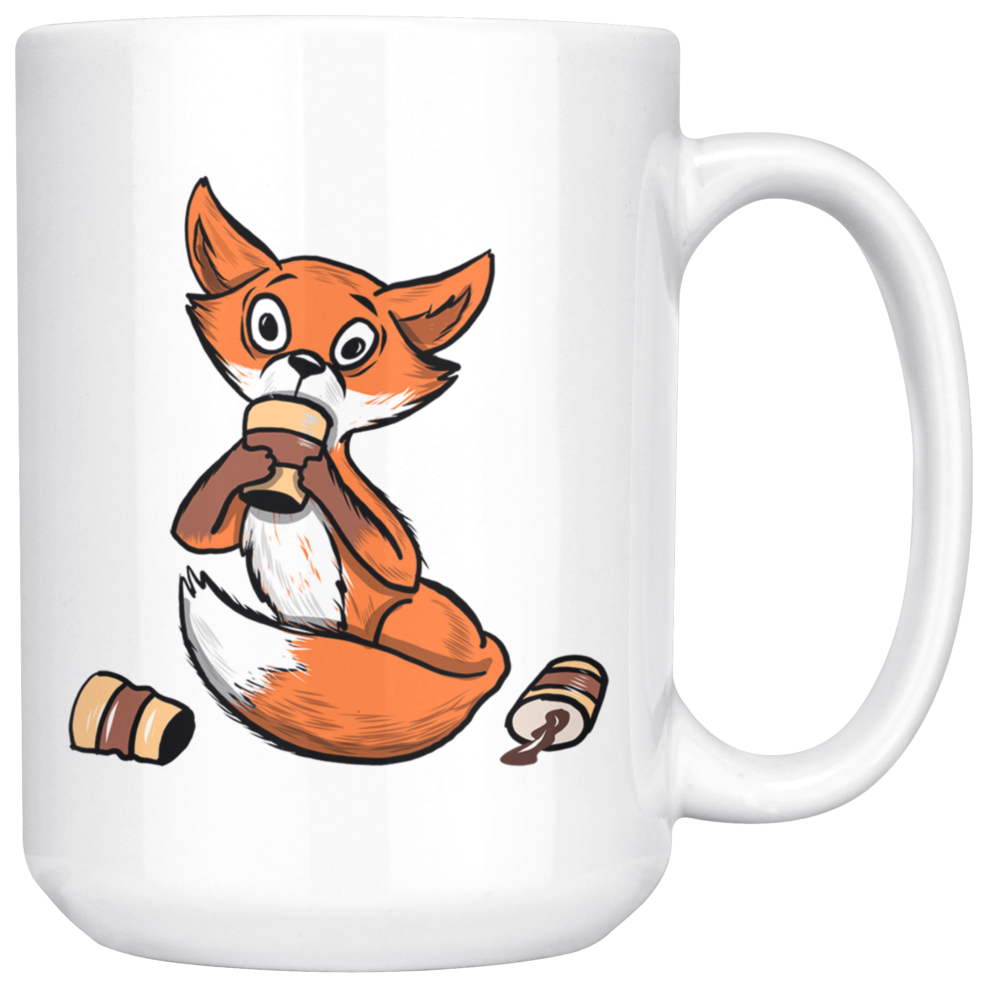 White 15oz Mug - Fox Drinking Coffee