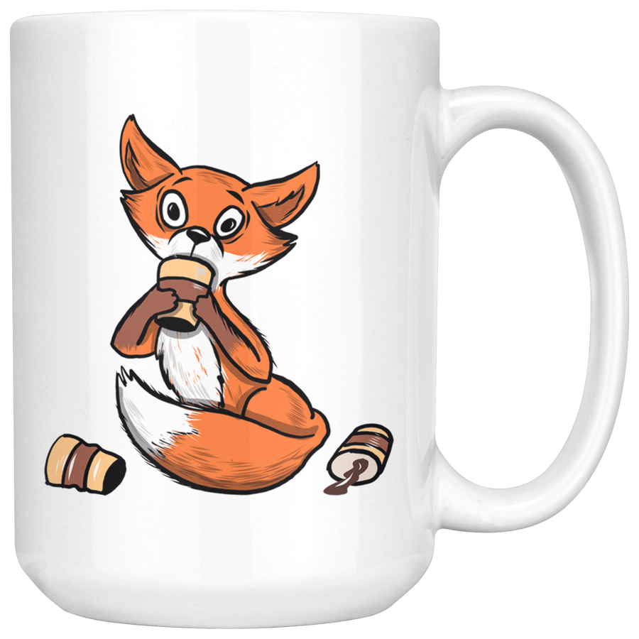 White 15oz Mug - Fox Drinking Coffee