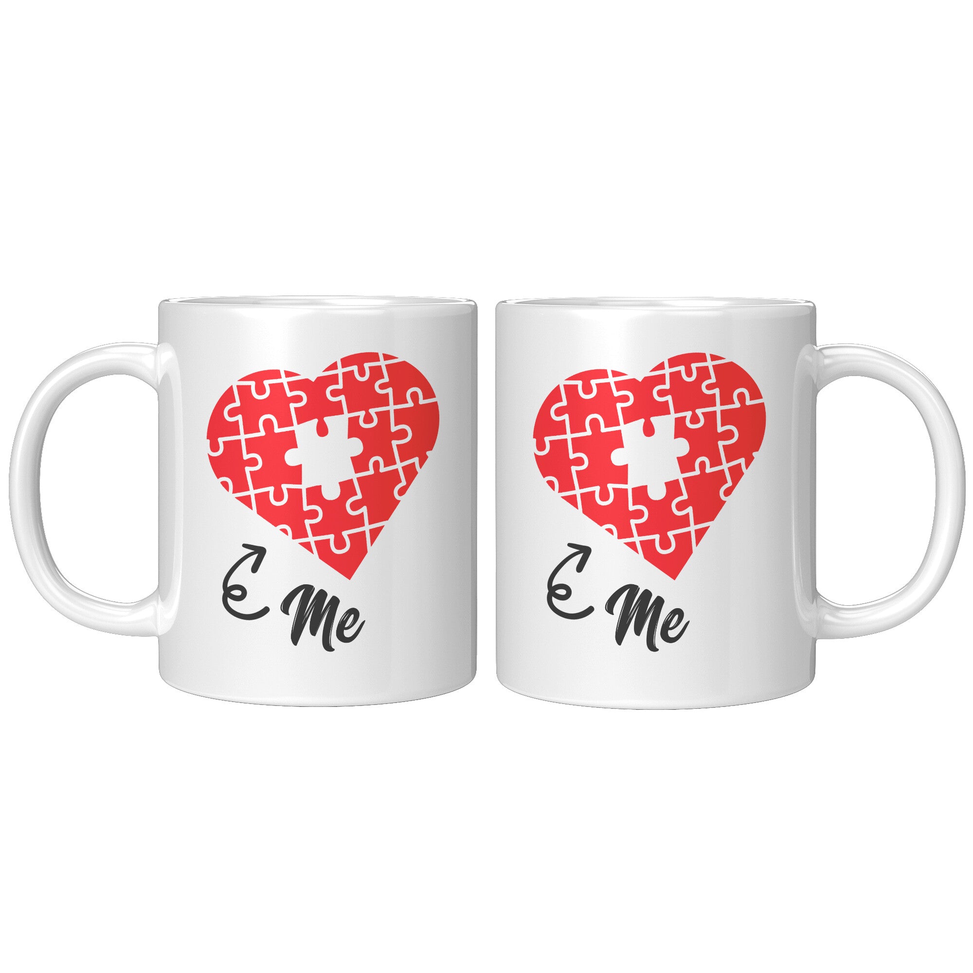 Matching 11oz White Mugs - Heart Puzzle You Me