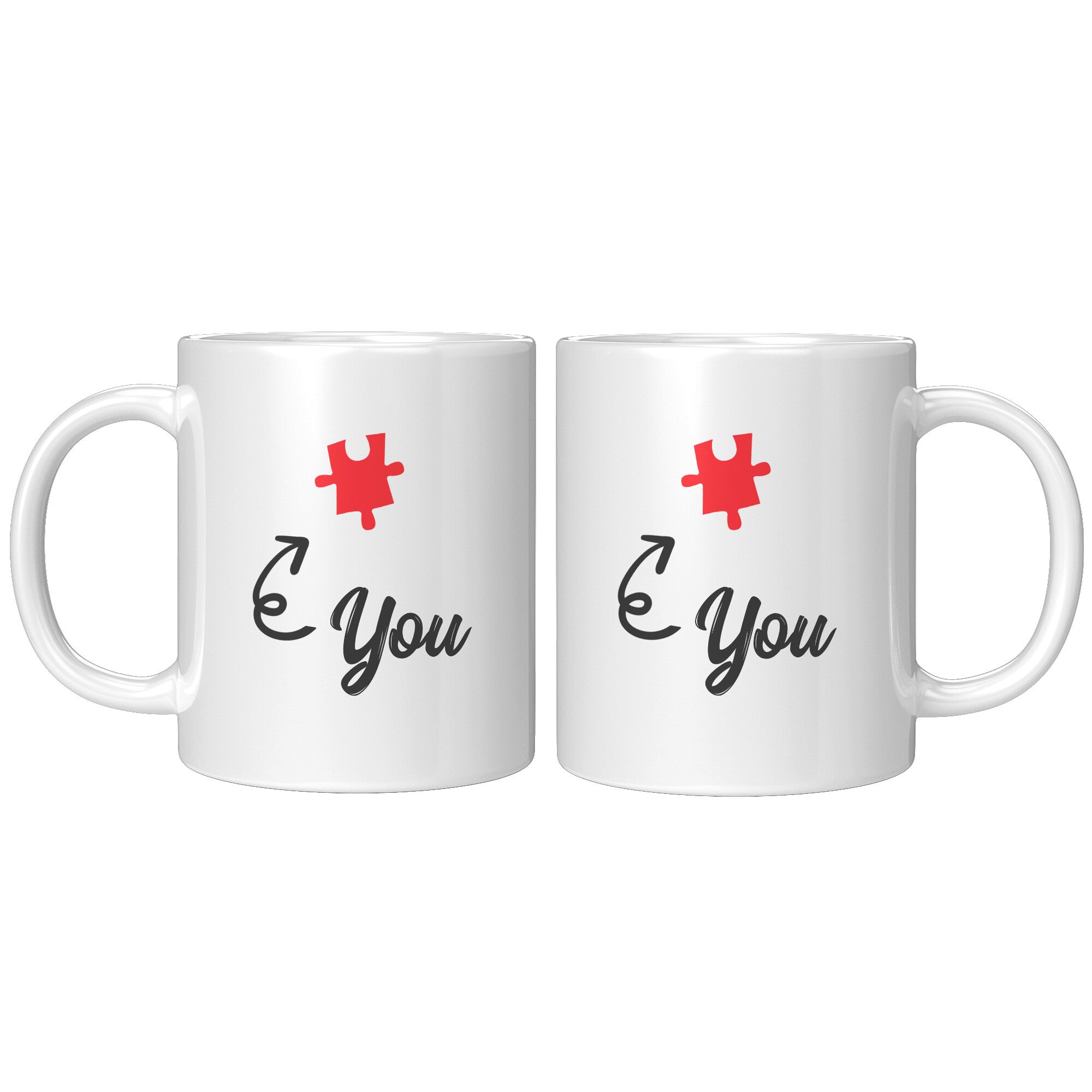 Matching 11oz White Mugs - Heart Puzzle You Me