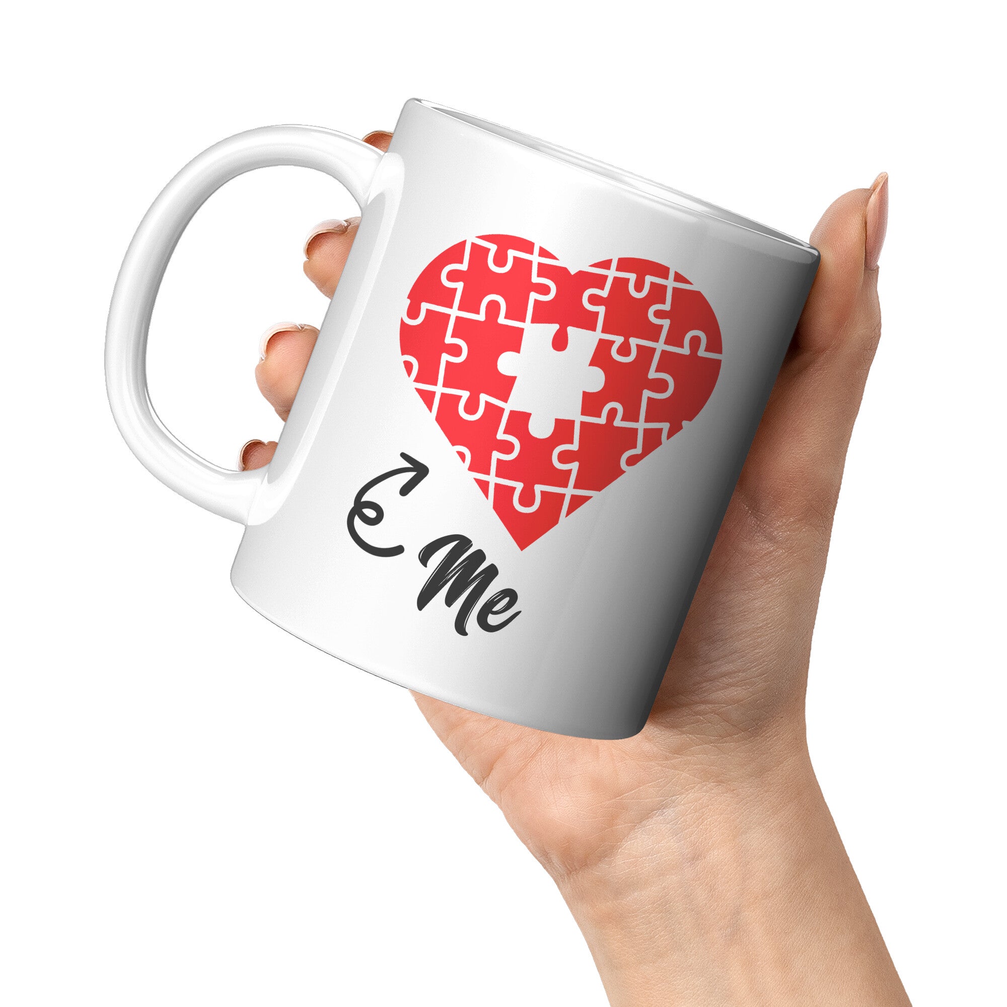 Matching 11oz White Mugs - Heart Puzzle You Me