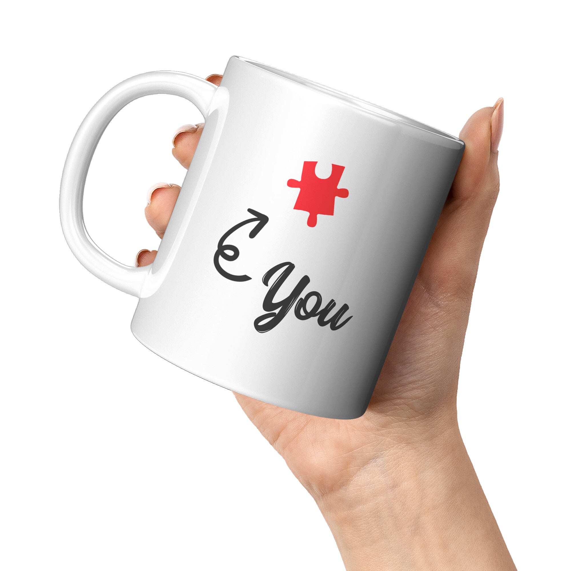 Matching 11oz White Mugs - Heart Puzzle You Me