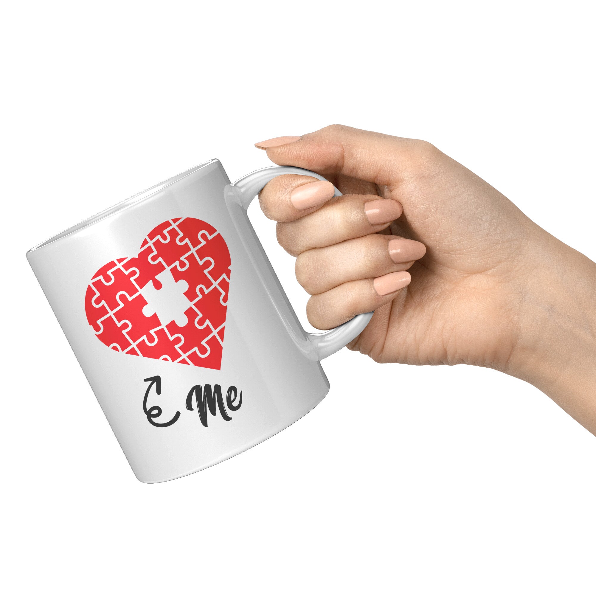 Matching 11oz White Mugs - Heart Puzzle You Me