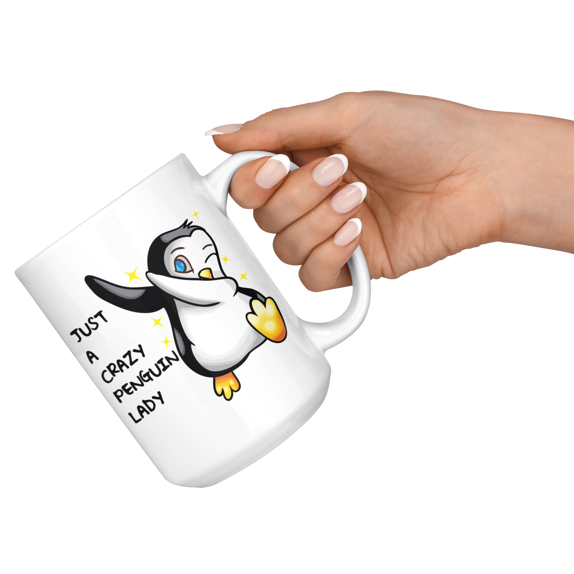 White 15oz Mug - Crazy Penguin Lady
