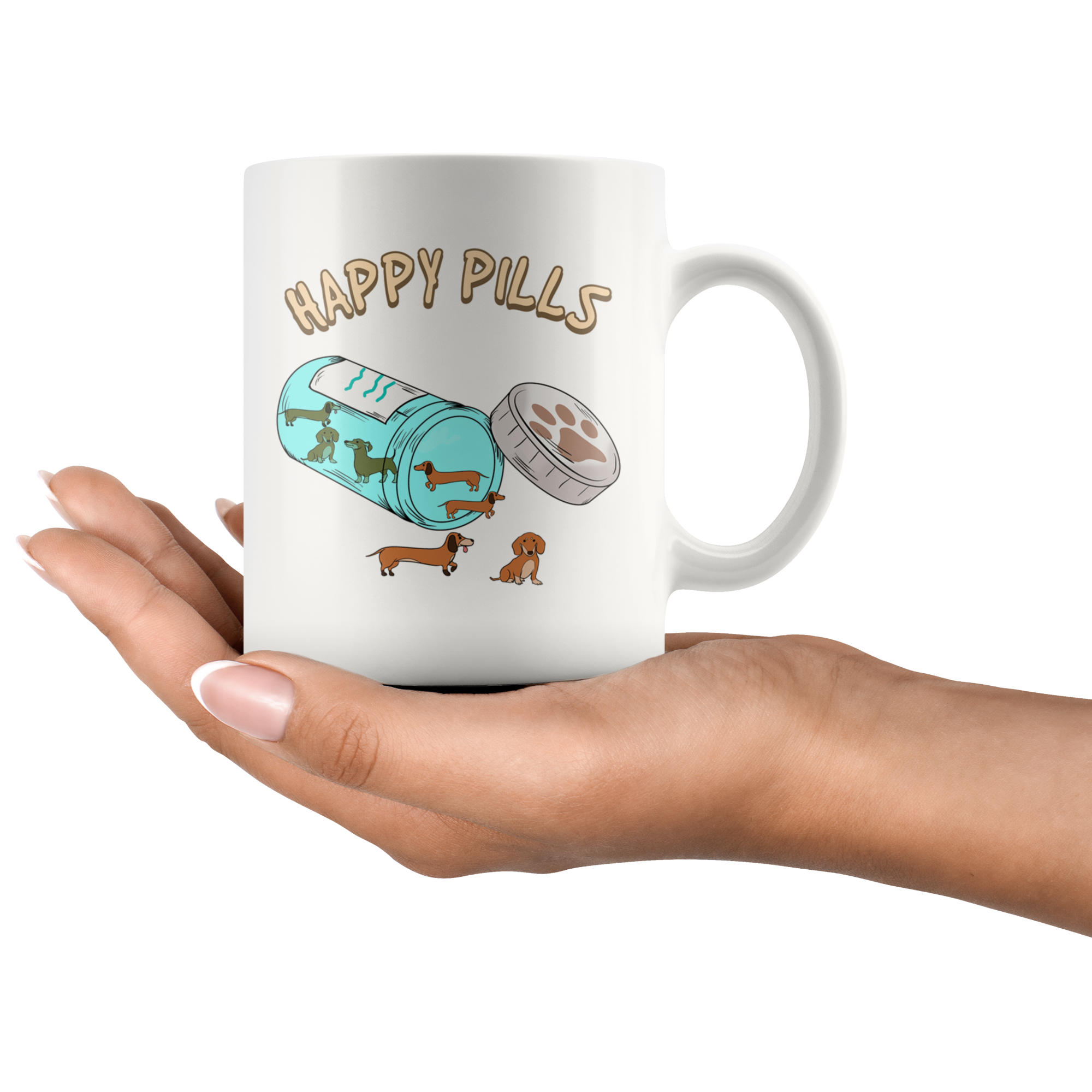 White Mugs - Happy Pills Dachshund
