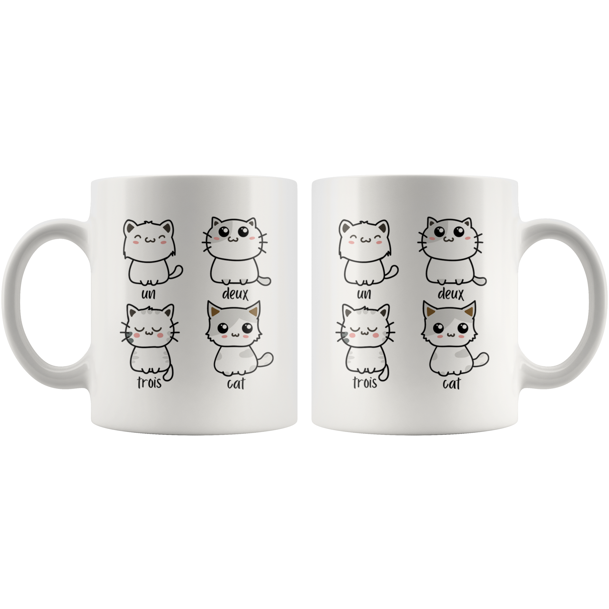 White 11oz Mug - Cat Un Deux Trois Mug