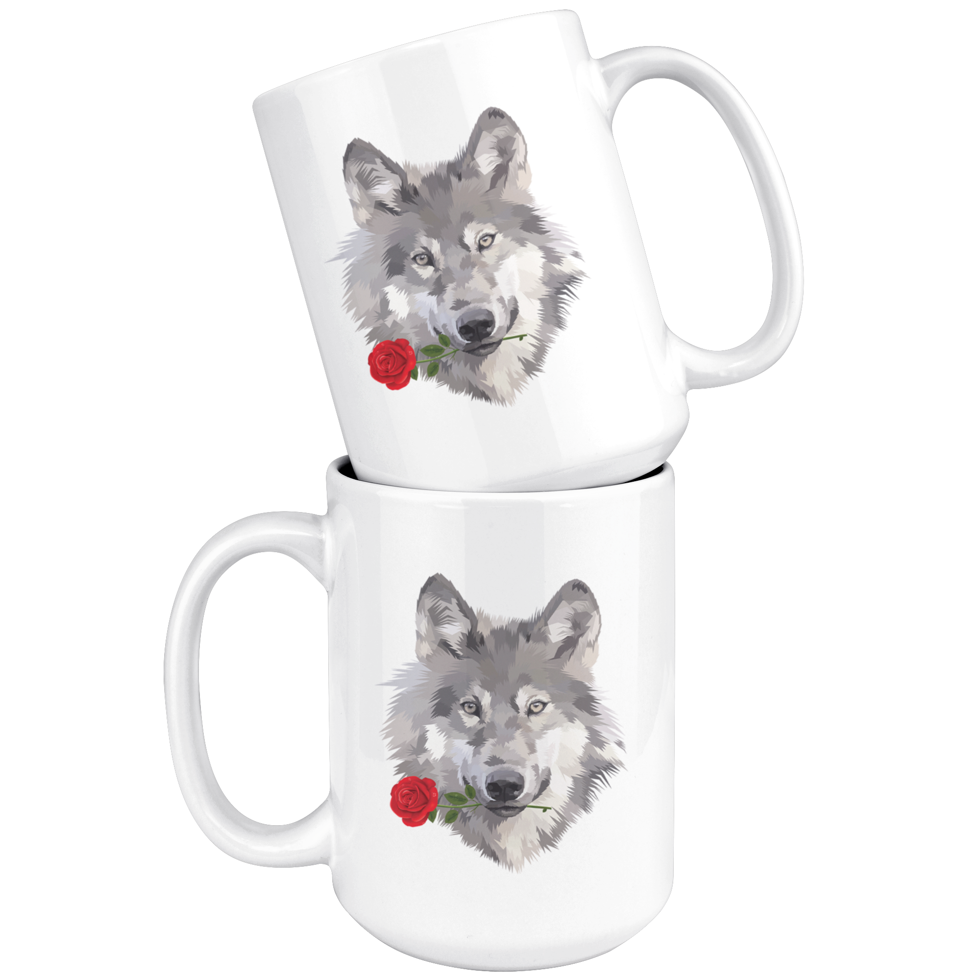 White 15oz Mug - Wolf Rose