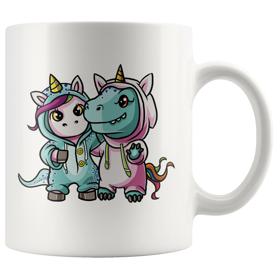 White 11oz Mug - Unicorn T-Rex Costume