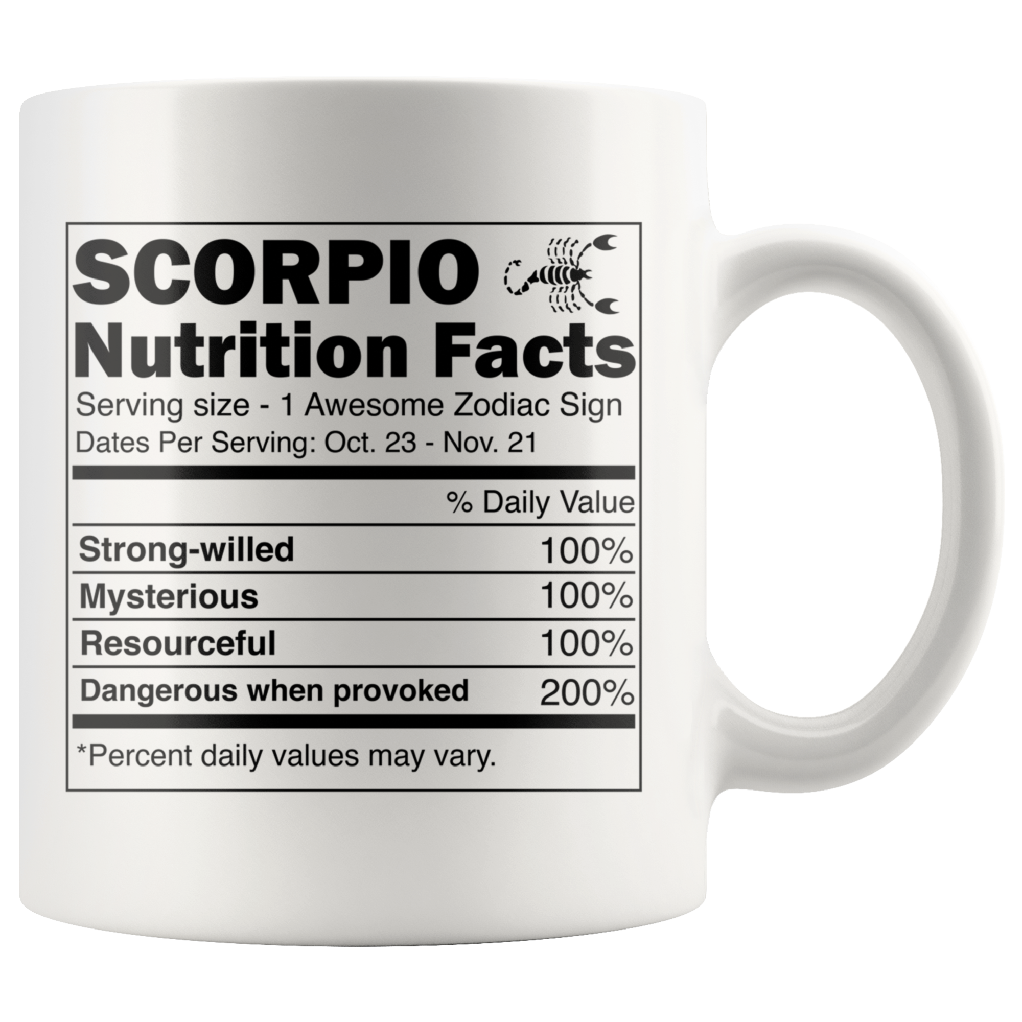 White 11oz Mug - Scorpio Nutrition Facts