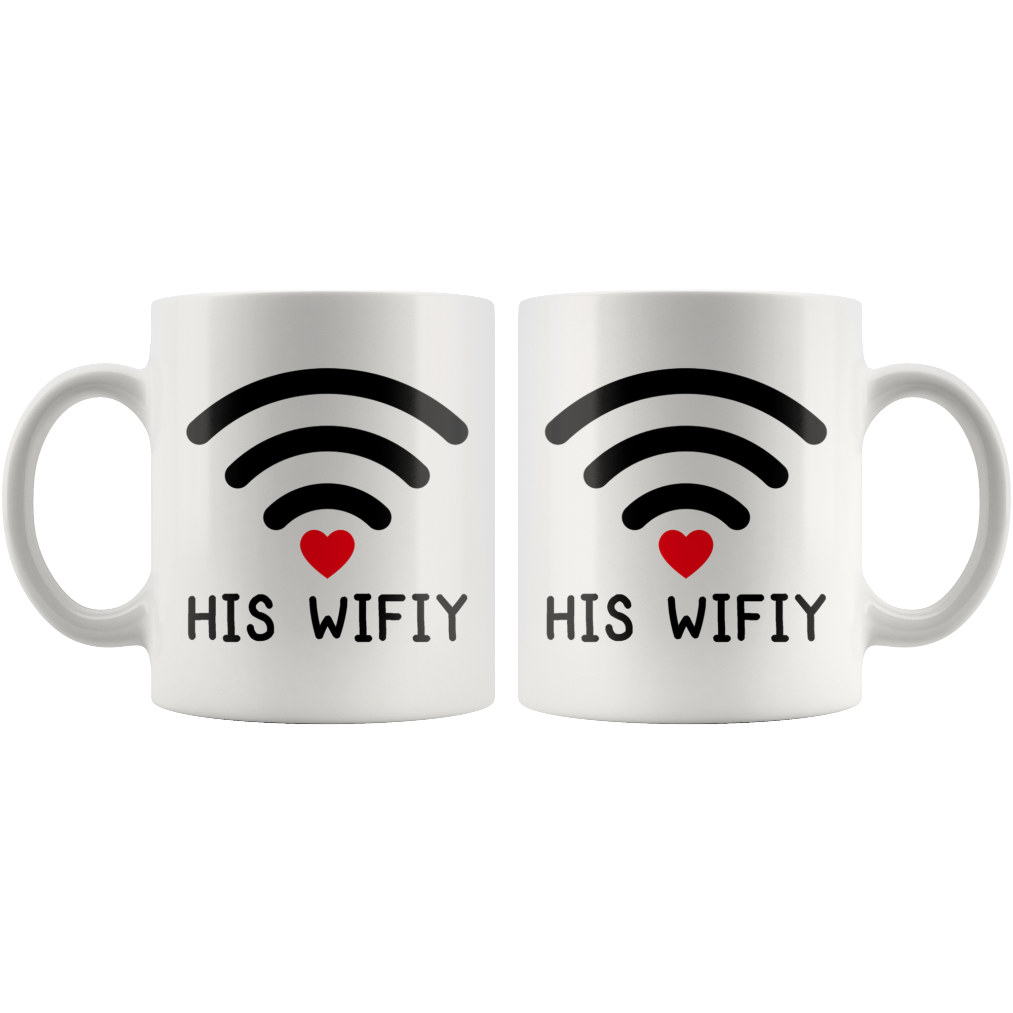 White 11oz Mug - Computer Matching Mugs His Wifiy