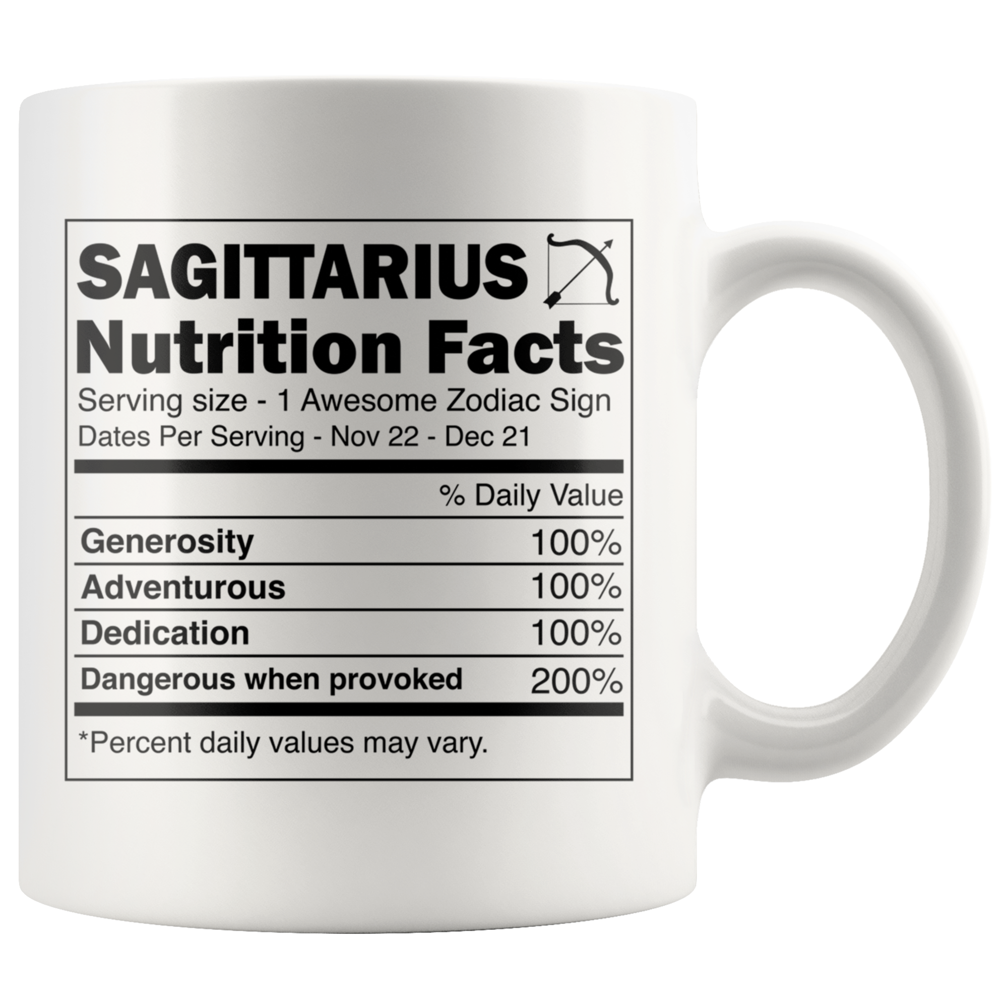 White 11oz Mug - Sagittarius Nutrition Facts