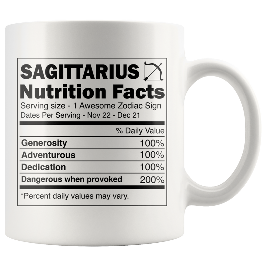 White 11oz Mug - Sagittarius Nutrition Facts