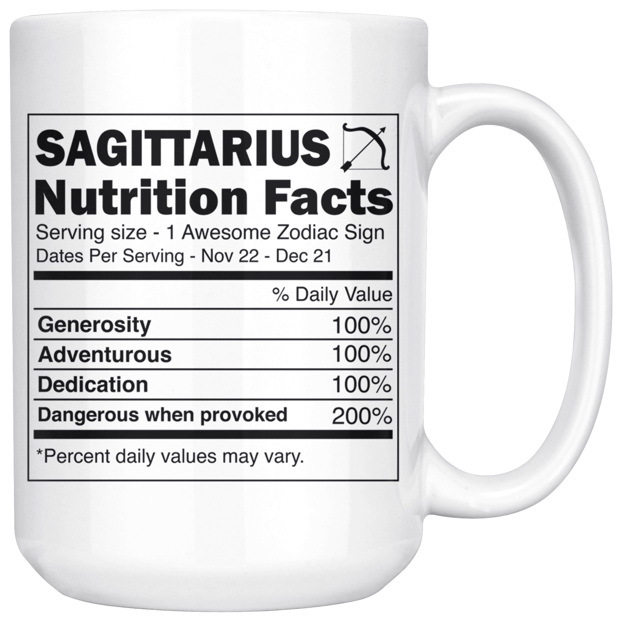 White 15oz Mug - Sagittarius Nutrition Facts