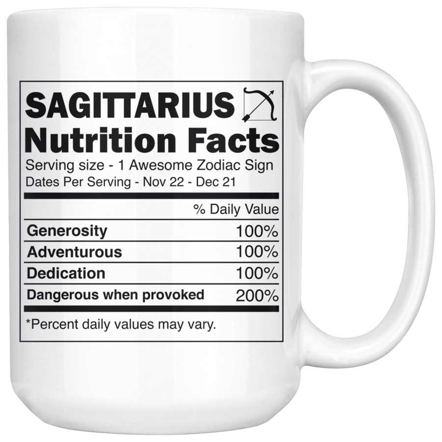 White 15oz Mug - Sagittarius Nutrition Facts