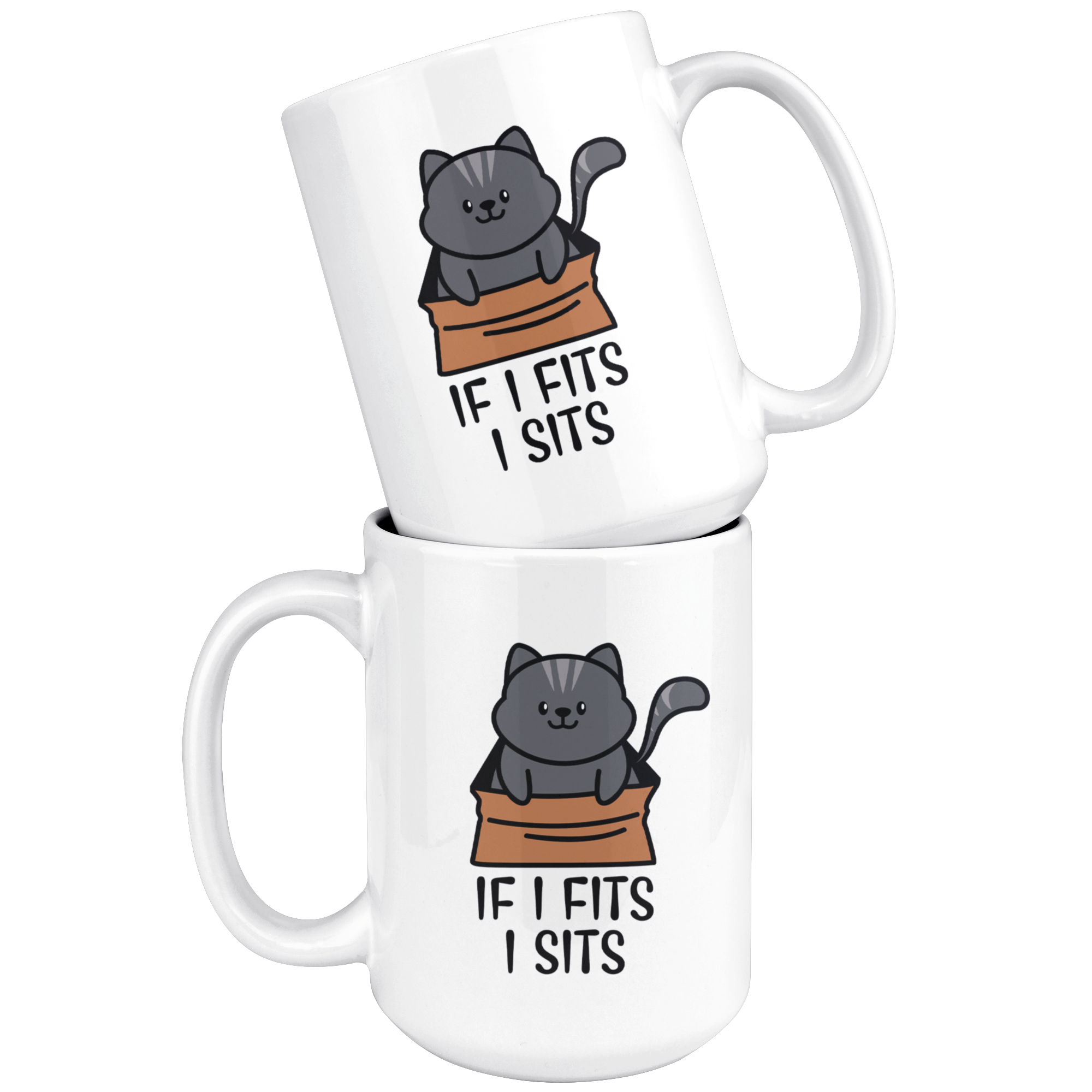 White Mugs - Cat Fits I Sits