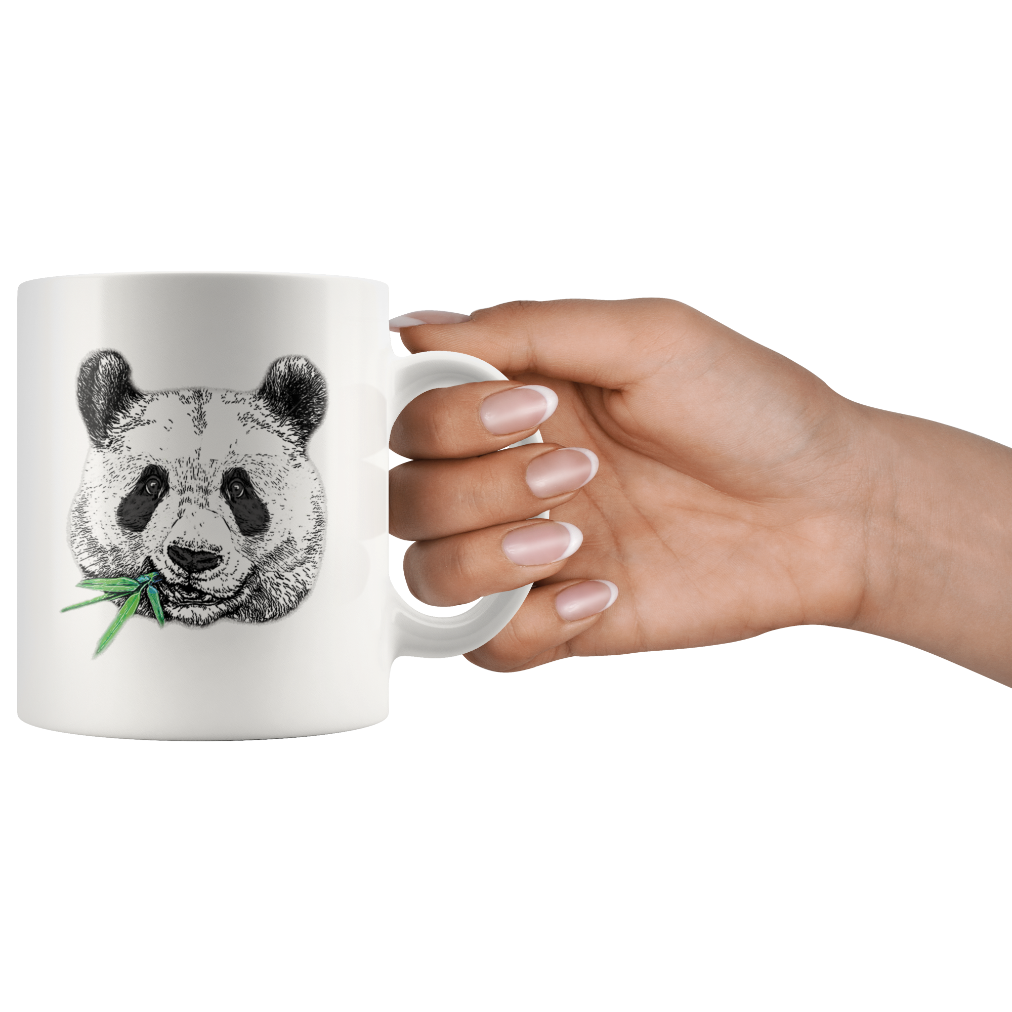 White 11oz Mug - Panda Face Eating Bamboo