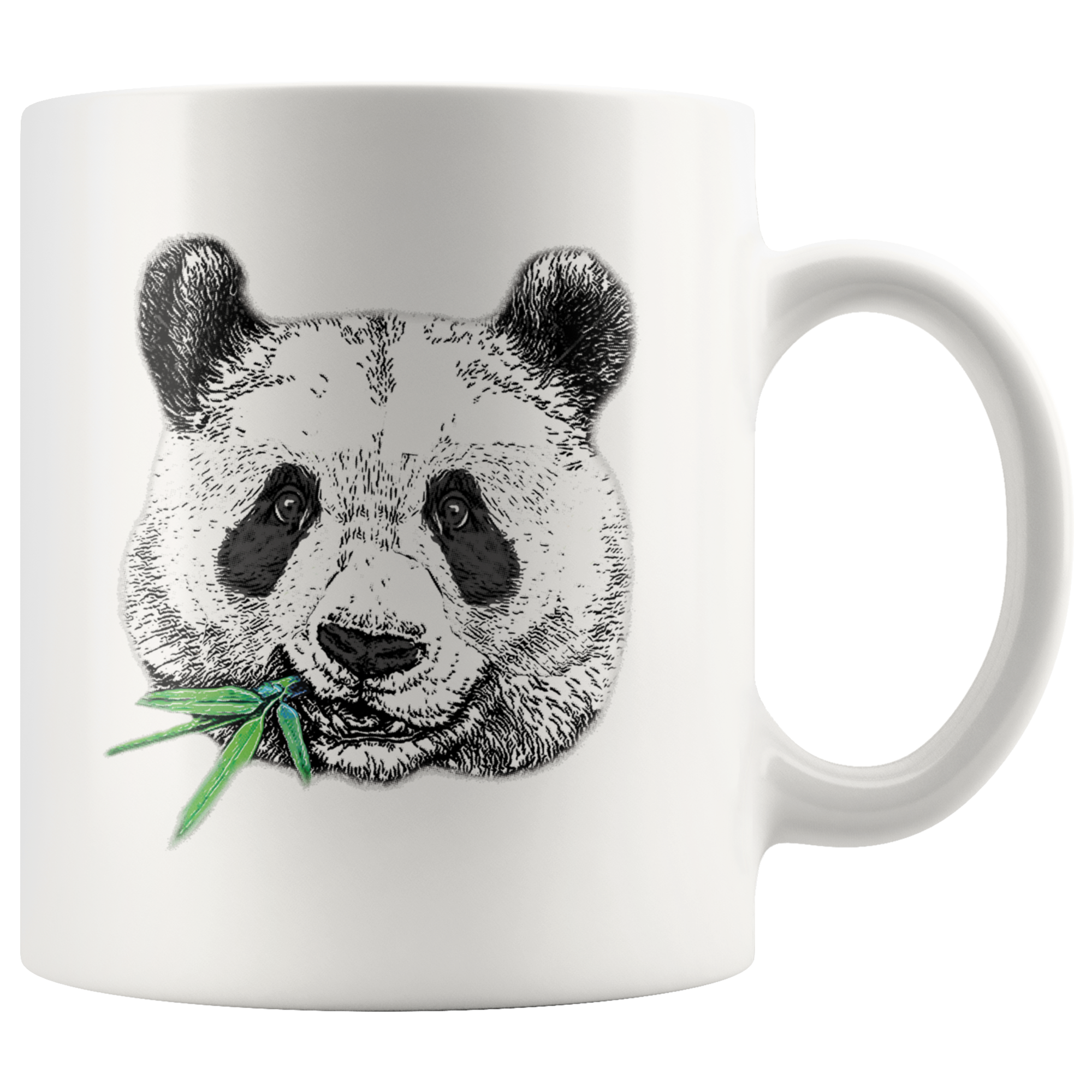 White 11oz Mug - Panda Face Eating Bamboo