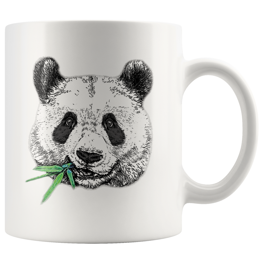 White 11oz Mug - Panda Face Eating Bamboo