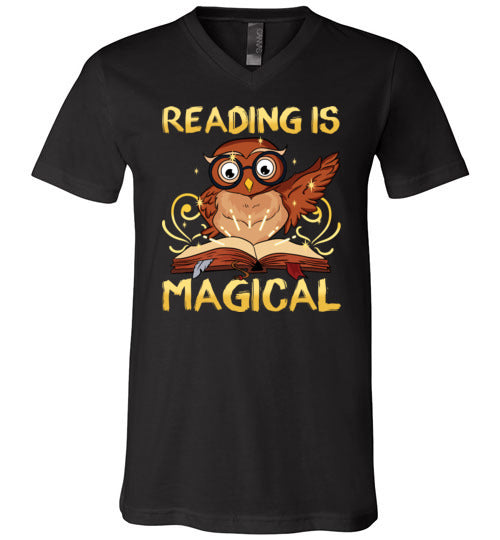 Reading Is Magical Book Owl V-Neck Canvas