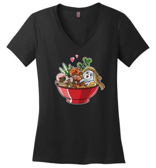 Kawaii Ramen Noodles Cats V-Neck
