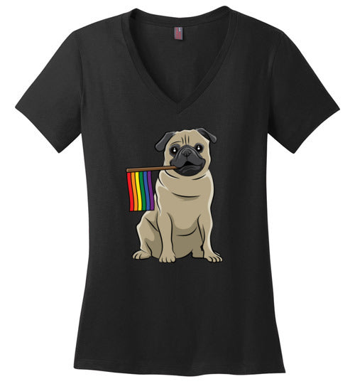 Pug LGBT Flag V-Neck