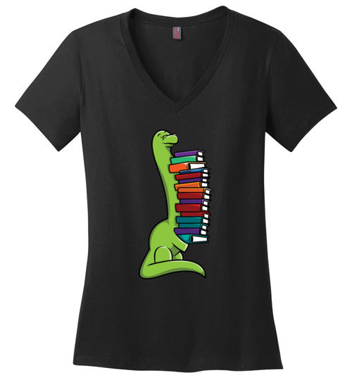 Dinosaur Long Neck Reading V-Neck