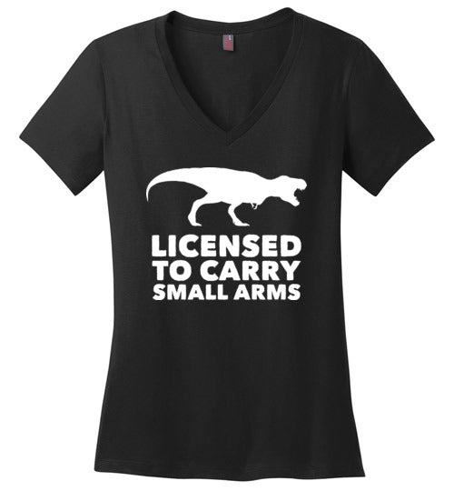 Licensed To Carry Small Arms T-Rex V-Neck