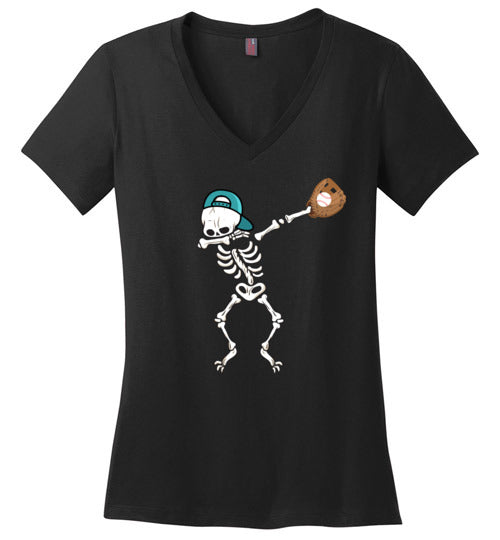 Baseball Dabbing Skeleton V-Neck